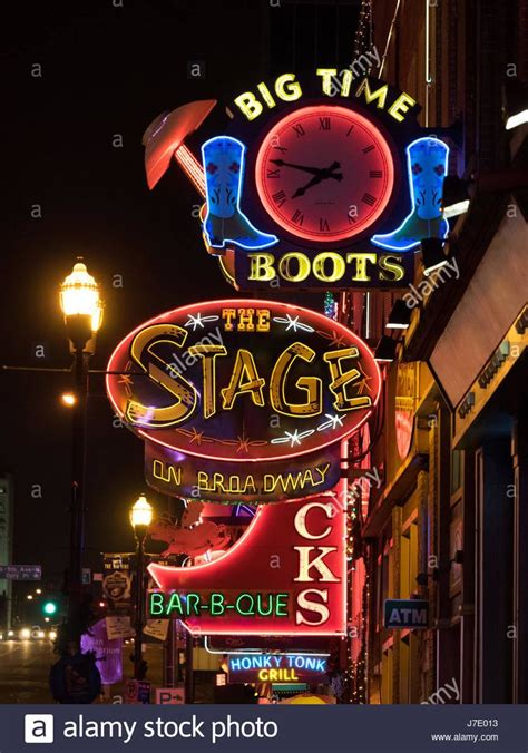 neon signs on music row in Nashville Tennesee, bar-be-que and bands Stock Photo - Alamy | Music ...