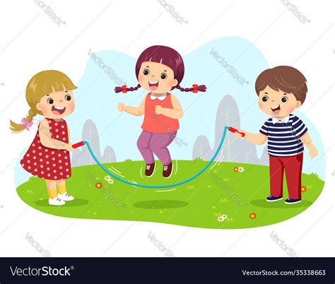 Cartoon kids jumping rope Royalty Free Vector Image