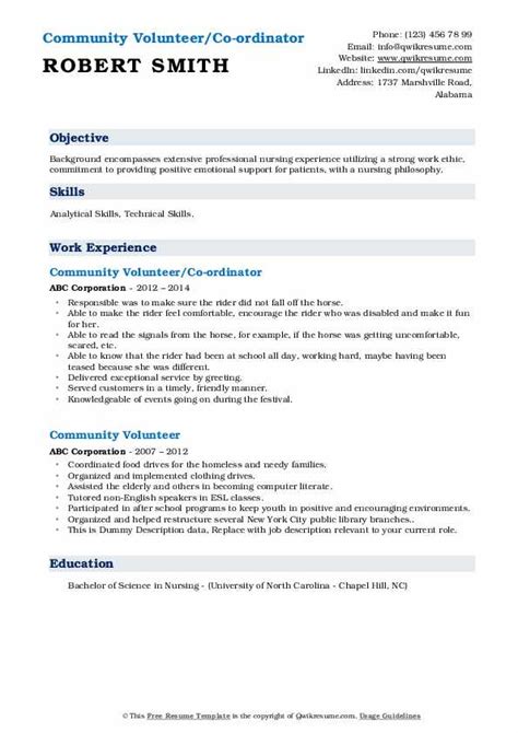 Community Volunteer Resume Samples | QwikResume