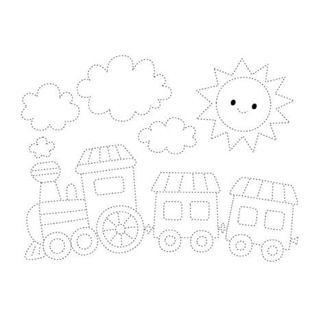 Premium Vector | Train dotted line draw practice cartoon doodle kawaii ...