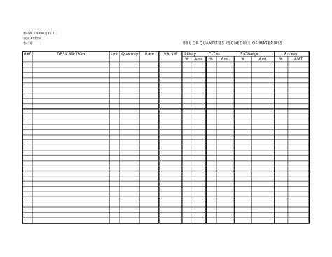 Bill of Quantities / Schedule of Materials Template Download Fillable ...