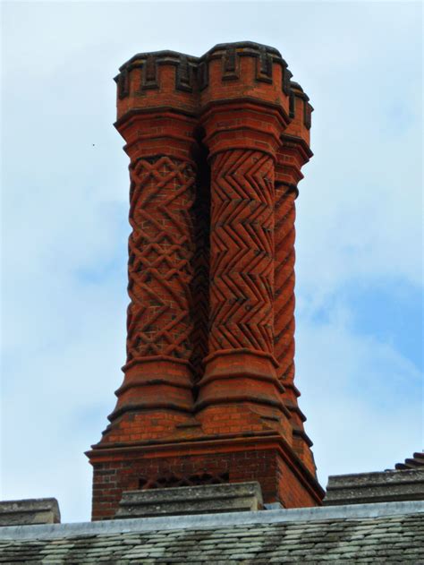 Decorative Tudor brick chimneys at the Hampton Court Palace Tudor Court, Elizabeth Of York ...