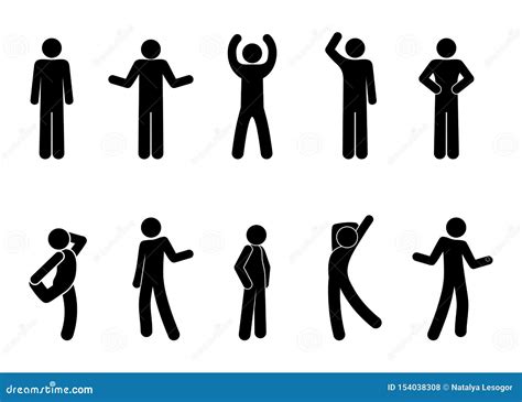 Stick Figure Positions Set Man Stock Vector - Illustration of posing, posture: 154038308