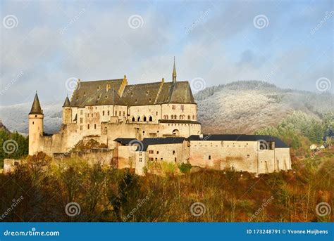 Castle of Vianden in Luxembourg in Winter Landscape Stock Image - Image ...