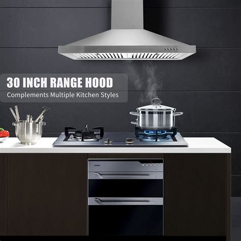 30 Inch Range Hood, Wall Mount Vent Hood in Stainless Steel with Ducted ...