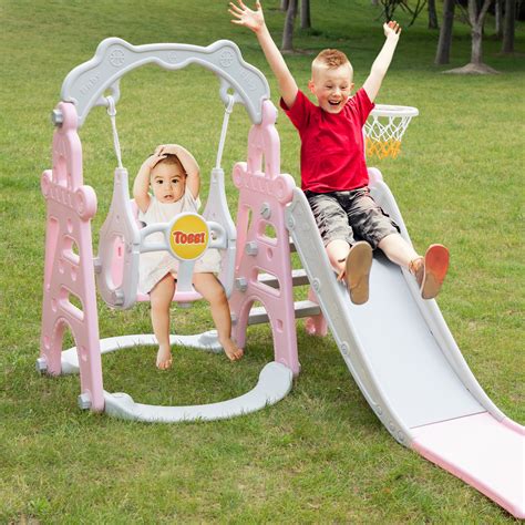 TOBBI 4 in 1 Slide and Swing Set for Toddlers, Indoor Outdoor Slide Climber Toy, Baby Playset ...