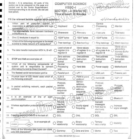 Past Paper 2022 Federal Board Inter Part I Computer Science Group II ...