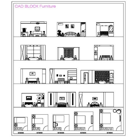 CAD Blocks Furniture (Bedroom Living room and Dining room) - CAD Files ...