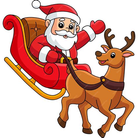 Premium Vector | Christmas santa sleigh a reindeer cartoon clipart