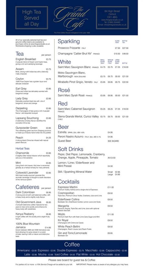 The Grand Cafe Oxford - Our Menus