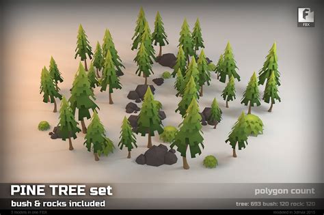 Pine Tree low-poly set | 3D Environments ~ Creative Market