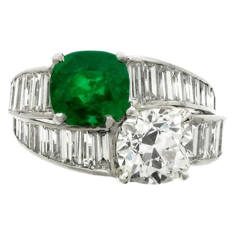 Vintage Tiffany and Co. Platinum AGL Pear Emerald Baguette Diamond ...