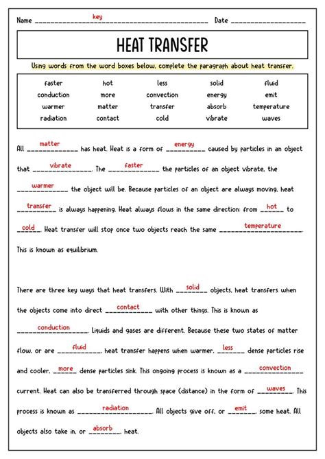 19 Types Of Energy Transfer Worksheet | Science homework, Heat transfer ...