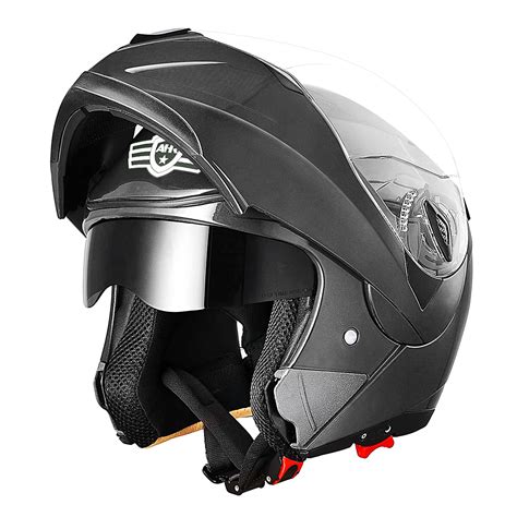 AHR Motorcycle Helmet Dual Visor Modular Flip up Full Face Helmet DOT Approved RUN-M for Adult ...