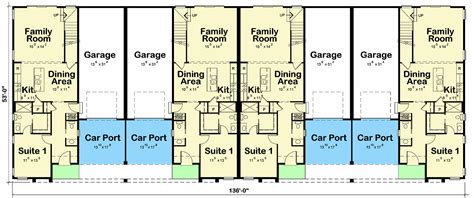 2-Story Modern Fourplex House Plan with 4-Bed Units Under 2500 Square ...