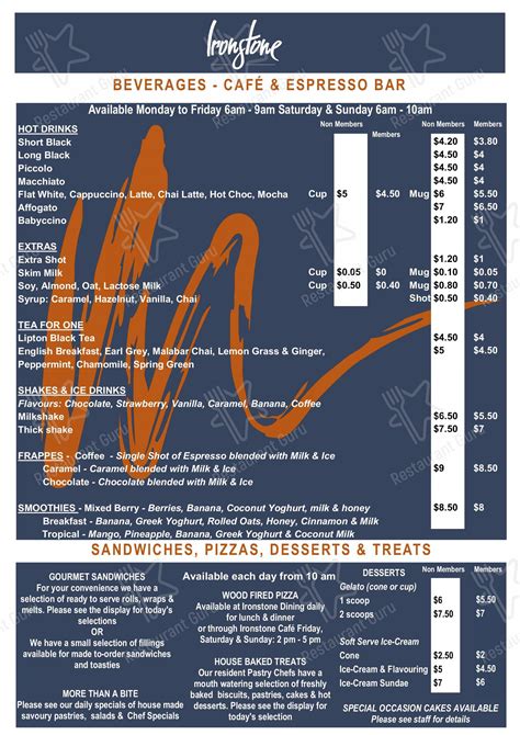 Menu at Mittagong RSL Club, Mittagong