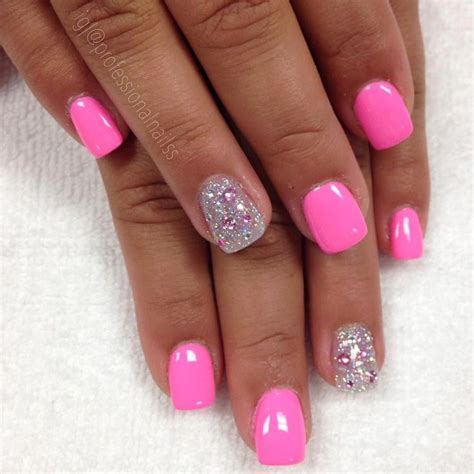 No photo description available. #powdernails | Pink sparkle nails, Sparkle nails, Gel nails