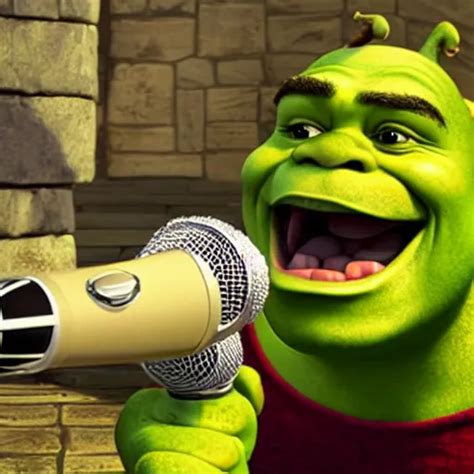 shrek shouting into a microphone | Stable Diffusion