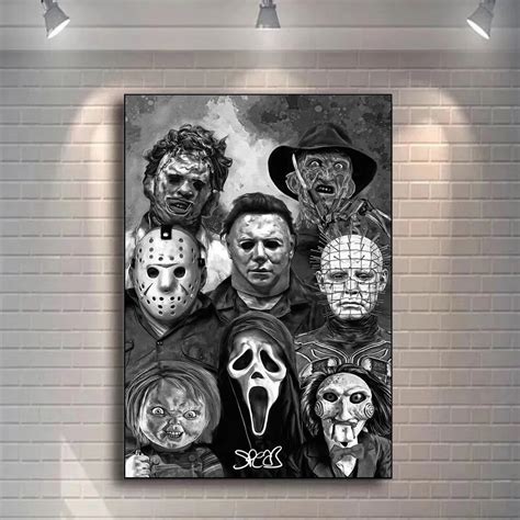 Black-And-White-Classic-Horror-Movie-Art-Poster-And-Prints-Scary-Characters-Ghosts-Killer-Canvas ...