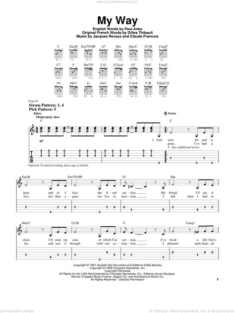 Sinatra - My Way sheet music for guitar solo (easy tablature)