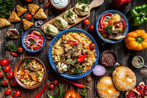 Premium Photo | Uzbek and Central Asia cuisine concept Assorted Uzbek ...