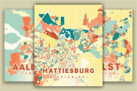 Hattiesburg Mississippi Colorful Map Graphic by Poster Boutique ...