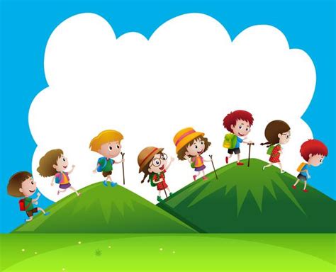 Children hiking up the hills 413425 Vector Art at Vecteezy