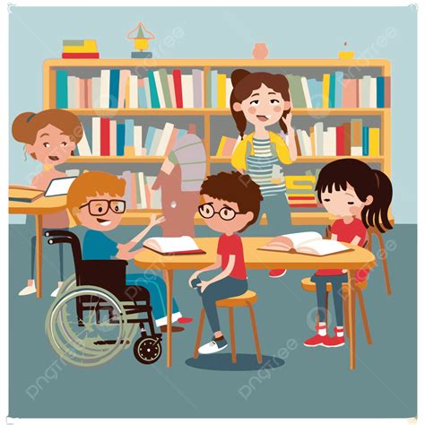 Inclusive Education Vector, Sticker Clipart School Kids With Kids In Wheelchair At Desk Cartoon ...