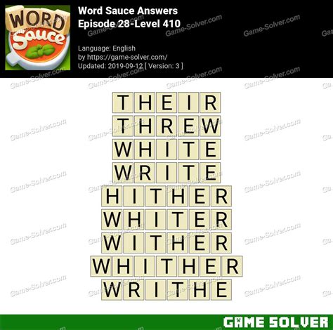 Word Sauce Episode 28-Level 410 Answers - Game Solver