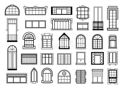 Vector Illustrations Set with Different Silhouettes of Window Frames Stock Vector - Illustration ...