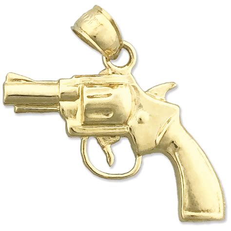 14K Gold Revolver Gun Pendant