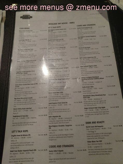 Online Menu of The Boulder Tap House - Ames Restaurant, Ames, Iowa, 50010 - Zmenu