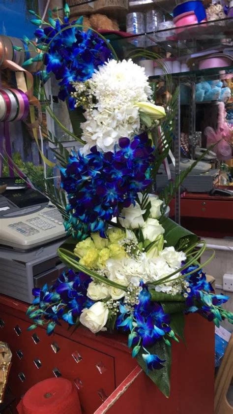 Blue White Orchid Flower Arrangement