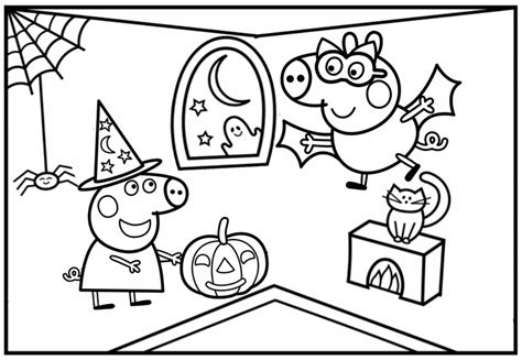 Peppa Pig Halloween Day Coloring Page - Mitraland