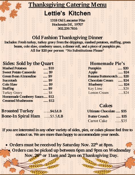 Check out our Thanksgiving Dinner Catering Menu! Call us today at 302 ...