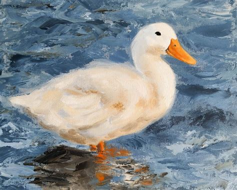 a painting of a duck standing in the water
