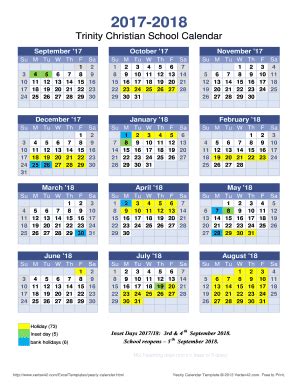 Fillable Online Trinity Christian School Calendar Fax Email Print - pdfFiller