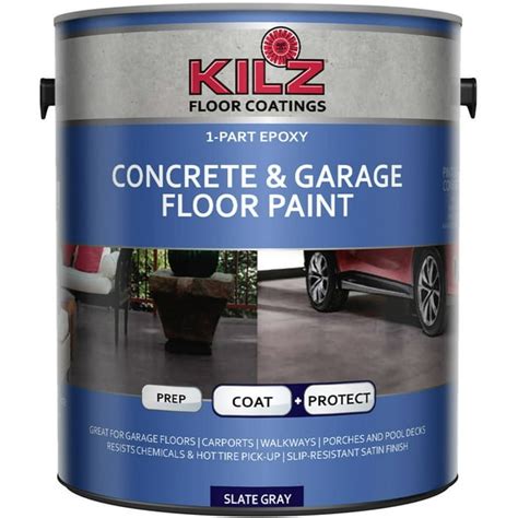 KILZ 1-Part Epoxy Acrylic Interior/Exterior Concrete and Garage Floor Paint, Satin, 1 gal ...