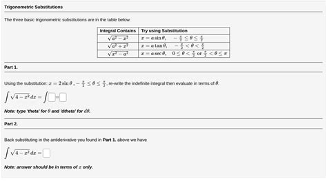 Solved The three basic trigonometric substitutions are in | Chegg.com