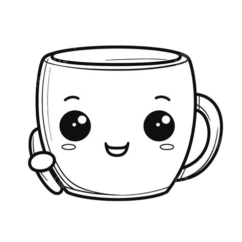 Kawaii Mug Vector Page Outline Sketch Drawing, Mug Drawing, Mug Outline, Mug Sketch PNG and ...