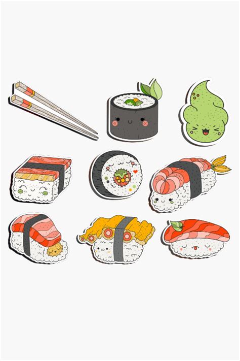 Kawaii Vinyl Waterproof Sushi Sticker Pack of 9 for Water | Etsy in ...