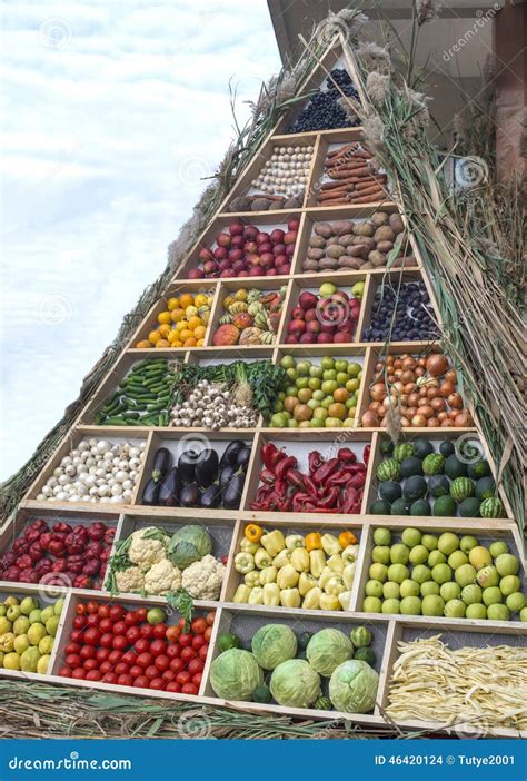 A pyramid of fruits and vegetables