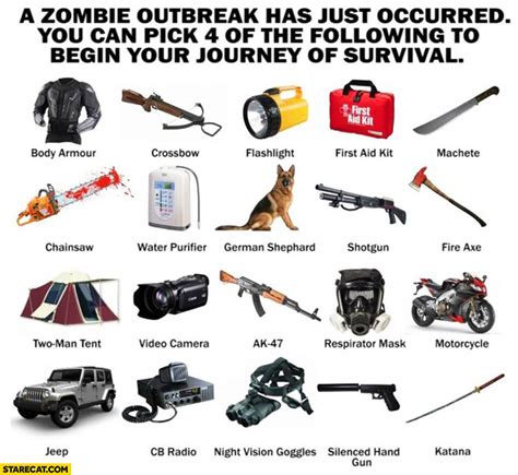 Zombie outbreak pick 4 items survival | StareCat.com