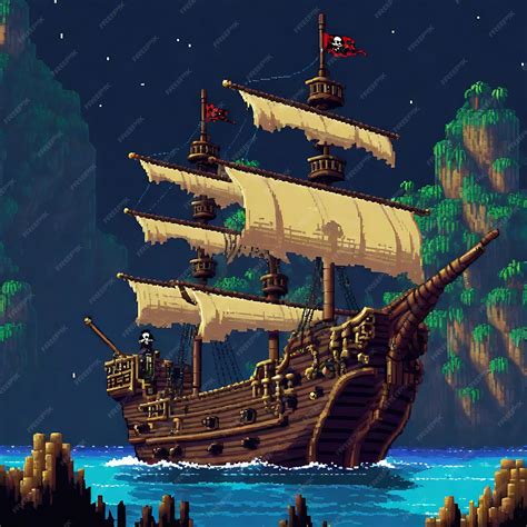 Premium AI Image | A Pixel Art Screenshot of a Pirate Ship Adventure Game