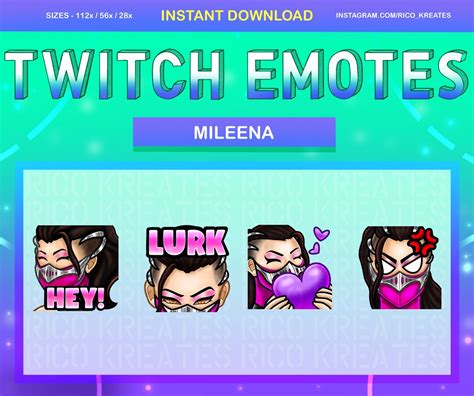 Mileena Mortal Kombat Twitch Emote Pack 112x112 / 56x56 / 28x28 Twitch, Discord, Youtube, Mortal ...