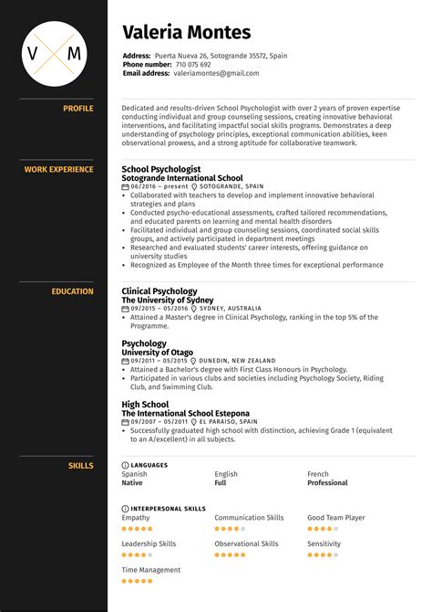 Psychology Resume Sample