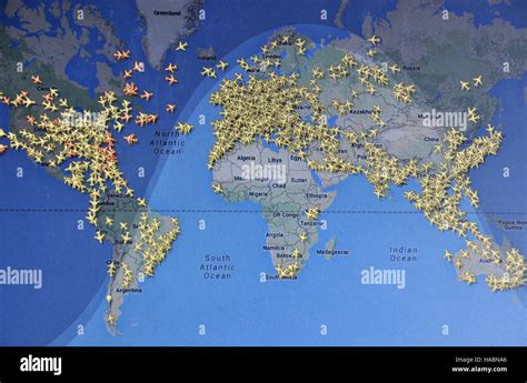 map of worldwide air traffic on Internet with Flightradar 24 site Stock Photo - Alamy