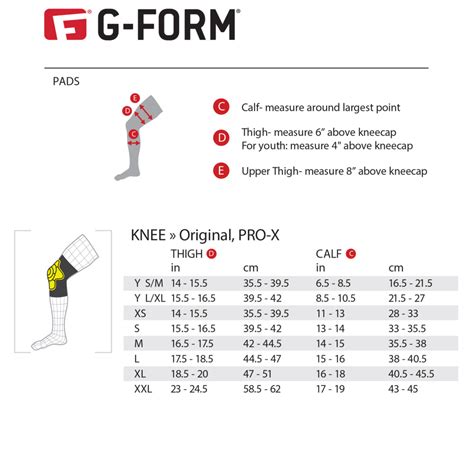 Sizing Chart For Knee Pads