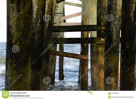 The Underside of a Beach Fishing Pier is an Intricate Design of Beams ...