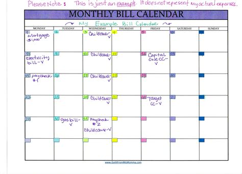 Tracking Your Bills with a Monthly Bill Calendar - Got It From My Momma